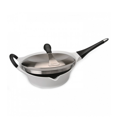 Berghoff Auriga Schmorpfanne mit Deckel, abnehmbarem Griff, weiße Keramik, ø26 cm