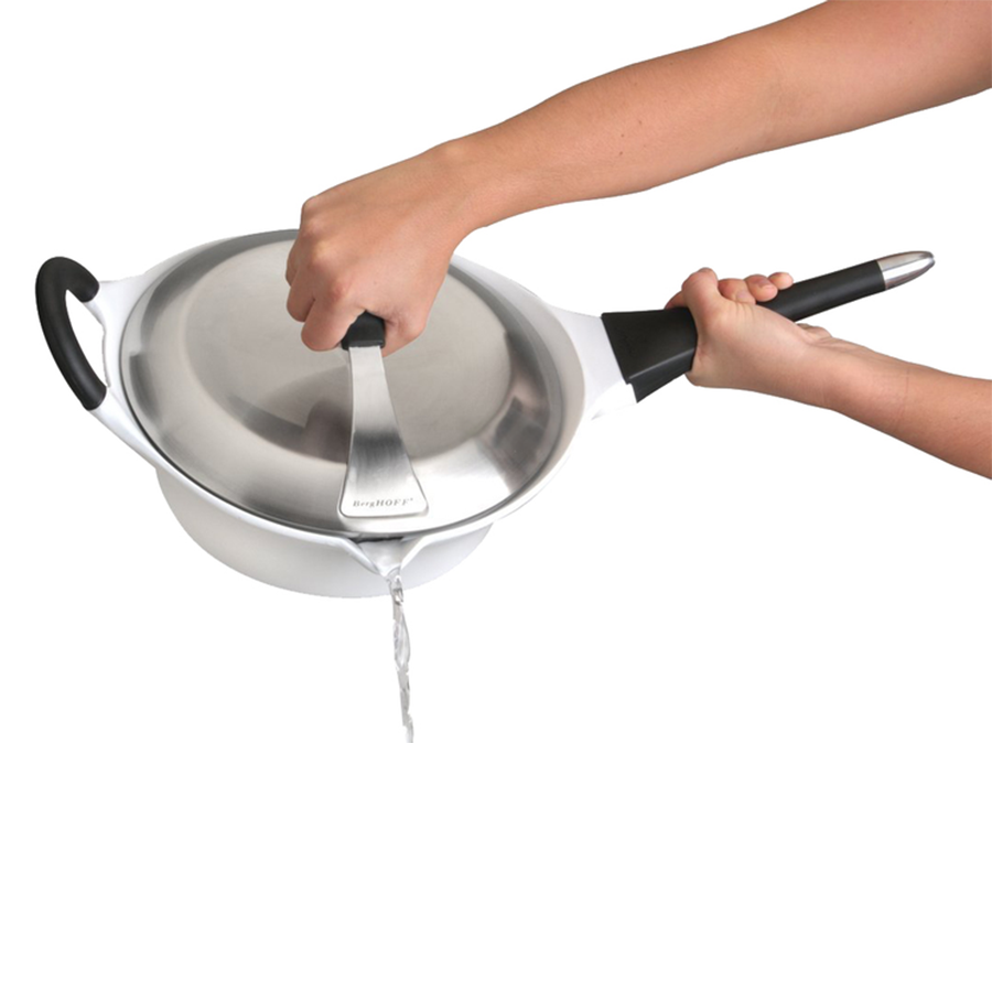 Berghoff Auriga Schmorpfanne mit Deckel, abnehmbarem Griff, weiße Keramik, ø28 cm
