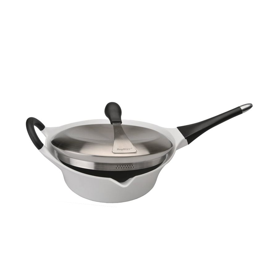 Berghoff Auriga Schmorpfanne mit Deckel, abnehmbarem Griff, weiße Keramik, ø28 cm