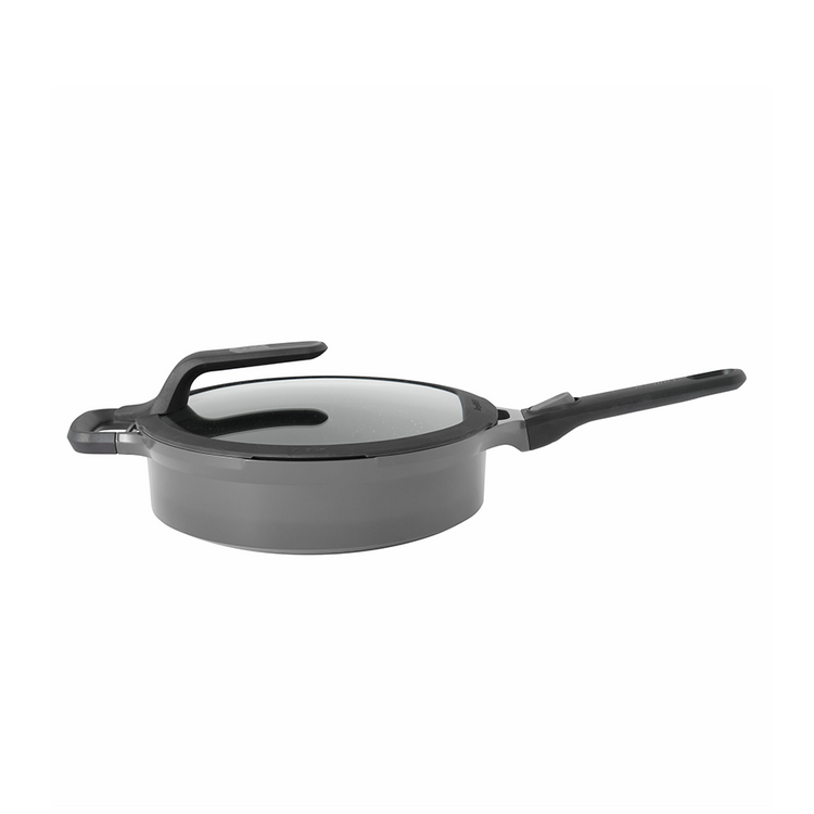 Berghoff Gem Schmorpfanne mit abnehmbarem Griff und Deckel, bleibt kühl, grau, ø28 cm