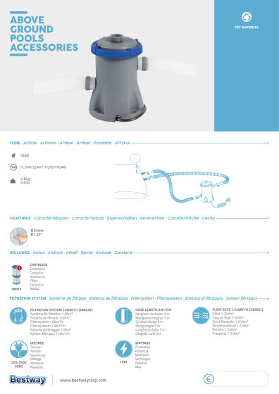 Bestway -Carprid -Filterpumpe 1,2 m³ U 12 V Grau
