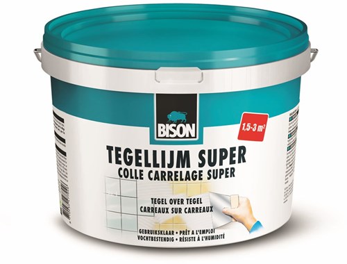 Bison Fliesenkleber Super Eimer 3 kg, für alle Fliesenarten, feuchtigkeitsbeständig, leicht zu verarbeiten, lösungsmittelfrei