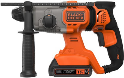 Black+Decker BCD900E2K 18V 2x2,5Ah 1,2J SDS+ Schlagbohrmaschine | 2x 18V 2,5Ah Akkus + 1A Ladegerät | im Fall - bcd900e2k-qw