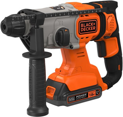 Black+Decker BCD900E2K 18V 2x2,5Ah 1,2J SDS+ Schlagbohrmaschine | 2x 18V 2,5Ah Akkus + 1A Ladegerät | im Fall - bcd900e2k-qw