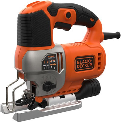 Black+Decker bes610k 650w Pendelstichsäge | im Koffer | 1 Sägeblatt für Holz | 1 Schneidmesser für Holz | Splitterschutzplatte – bes610k-qs