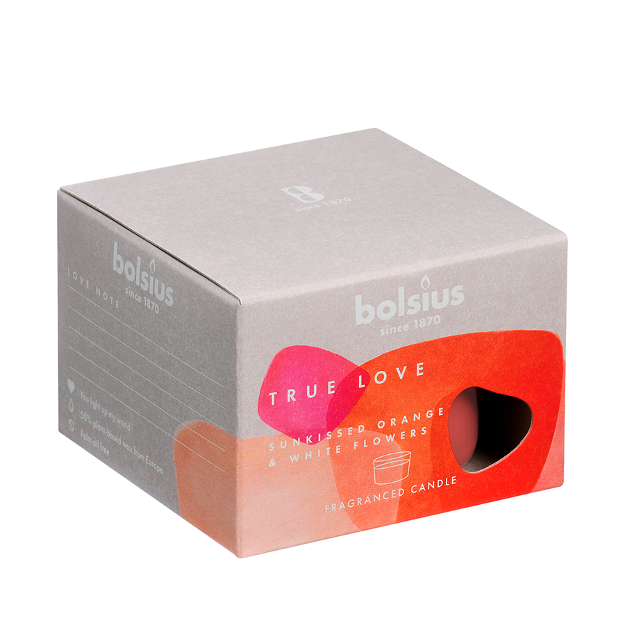 Bolsius Duftglas True Love Sunkiss orange weiße Blüten 63 90mm