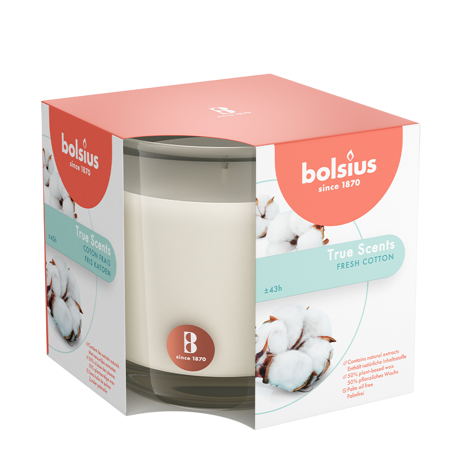 Bolsius Duftglas True Fragrances Fresh Cotton 95 95mm