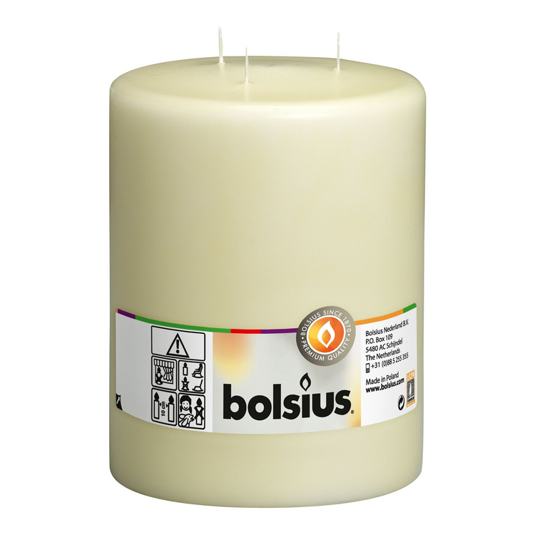 Bolsius Mammutkerze 3 Dochte Elfenbein ø150x200 mm 100 Stunden (2 Stück)