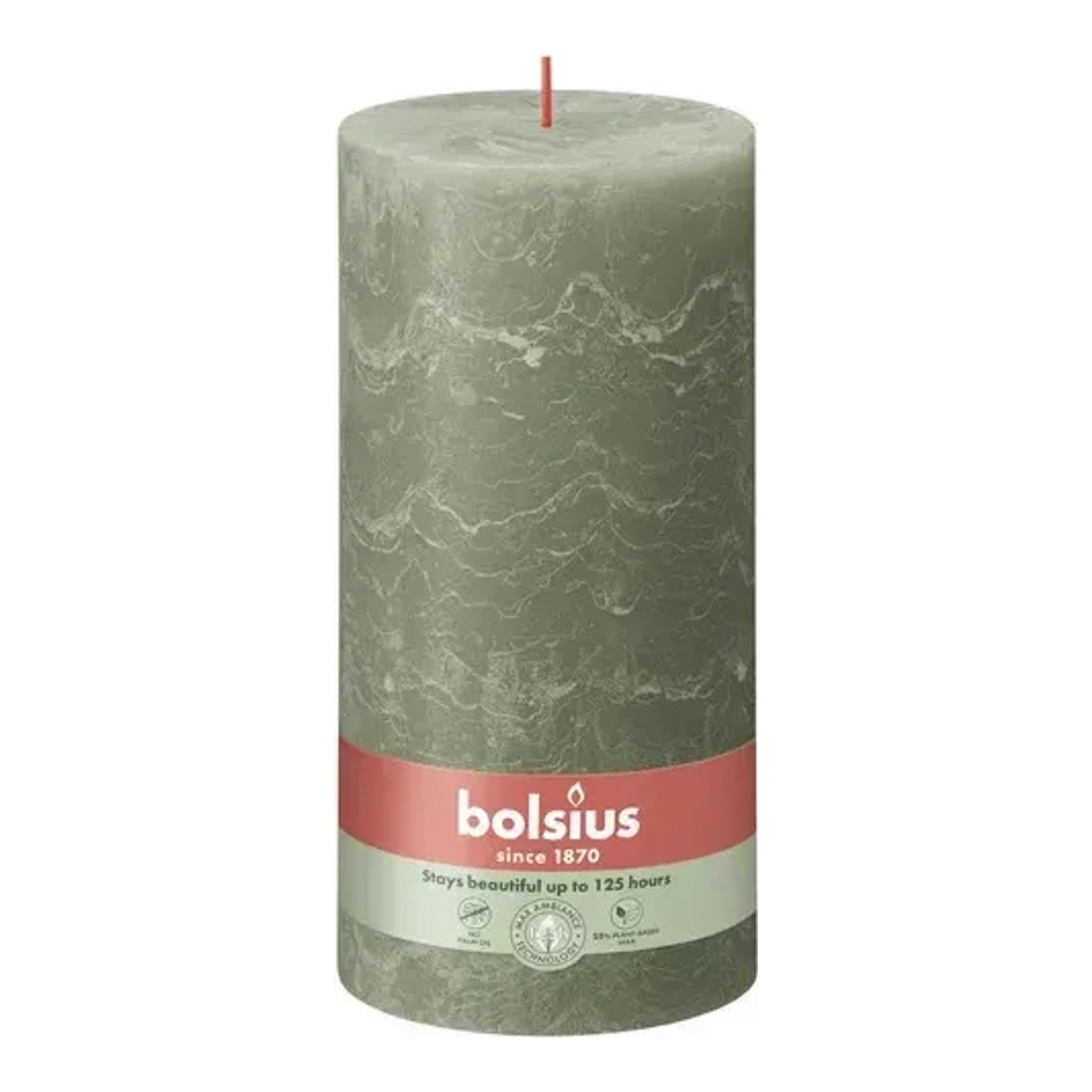 Bolsius rustikale Stumpenkerze frische Olive ø100x200 mm 125 Stunden (4 Stück)