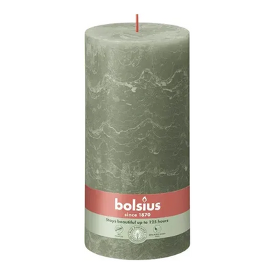 Bolsius rustikale Stumpenkerze frische Olive ø100x200 mm 125 Stunden (4 Stück)