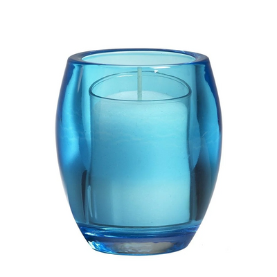 Abi Bolsius Teelichthalter Glas oval Aqua 77 72mm
