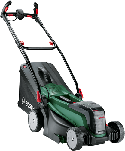 Bosch grüner Akku-Rasenmäher universalrotak | 2x18v-37-550 | 2 x 18 V Li-Ion 4,0 Ah Akkus + AL 1830 CV Ladegerät – 06008b9e00