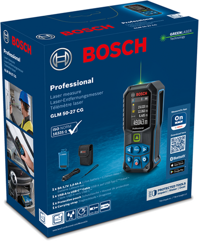Bosch blau glm 50-27 cg | professioneller Laser-Entfernungsmesser | wiederaufladbarer Akku | 50 Meter | grün - 0601072u01