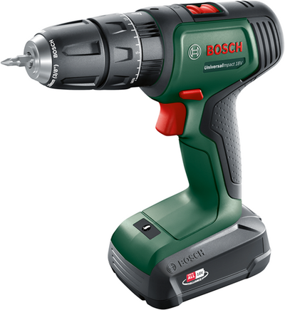 Imp Bosch Green Universalact 18V | Akku-Schlagbohrschrauber | 1,5 Ah + 2,5 Ah Akku + Ladegerät | + Systembox und Zubehör 06039d4107