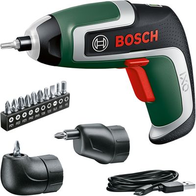 Bosch grüner Akkuschrauber Ixo 7 | 3,6 V | 2,0 ah | 5,5 nm | inkl. 2 Adapter + 10-teiliges Bit-Set | in Aufbewahrungsbox 06039e0001