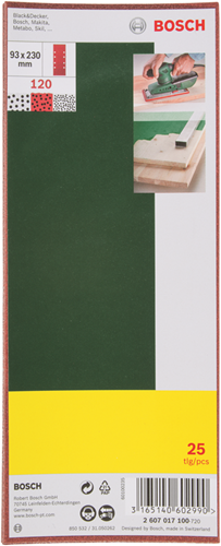 Bosch Zubehör 25-teiliges Schleifblatt-Set 93 x 230 mm für Exzenterschleifer, Körnung 120 – 2607017100