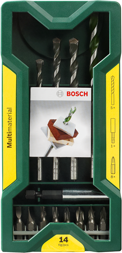 Bosch Zubehör Multifunktions-Bohrer-Set 14-teilig – für Holz, Metall und Stein + Schraubbit-Set – 2607017161
