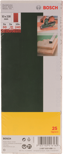 Bosch 25-teiliges Schleifblatt-Set für Exzenterschleifer ungelocht 93 x 230 mm - Körnung 60; 80; 120; 240