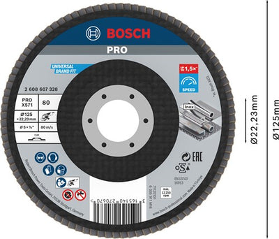 Bosch Zubehör 1 Fächerscheibe 125 x 571, am besten für Metall gerade, 80 - 2608607328