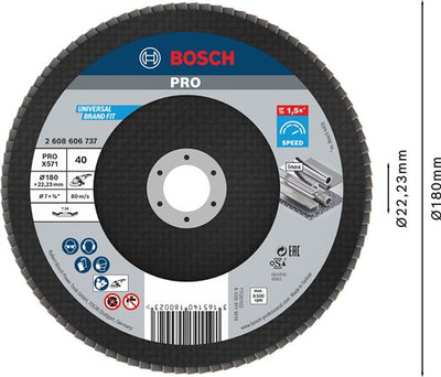 Bosch Zubehör 1 Fächerscheibe 180 x 571, am besten für Metall abgewinkelt, K40 - 2608606737