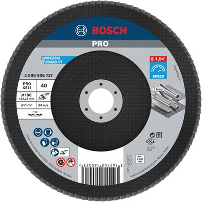 Bosch Zubehör 1 Fächerscheibe 180 x 571, am besten für Metall abgewinkelt, K40 - 2608606737