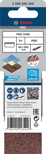 Bosch Zubehör 3 Reifen 40x305 x440, am besten für Holz+Farbe, K60 - 2608606206