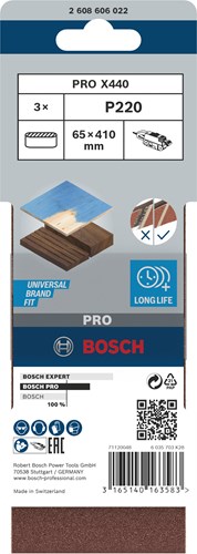 Bosch Zubehör 3 Reifen 65x410 x440, am besten für Holz+Farbe, K220 - 2608606022