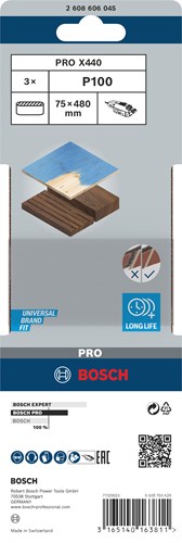 Bosch Zubehör 3 Reifen 75x480 x440, am besten für Holz+Farbe, K100 - 2608606045
