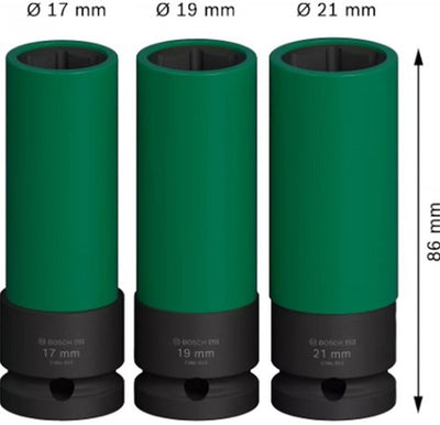Bosch Zubehör 3-teiliges Steckschlüsselset | 85mm, 17; 19; 21 mm 1 2 extra tief - 2608003033