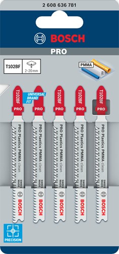 Bosch Zubehör Stichsägeblatt T 102 BF Clean für PMMA 5 Stück – 2608636781