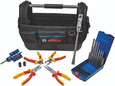 Bosch Zubehör Elektriker-Set mit VDE-Zangen-Set, SDS-plus-Bohrer-Set, Meißel, Lochsäge 68 mm in Werkzeugtasche – 061599768f