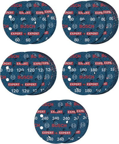 Bosch Zubehör Expert 55-teiliges Set Schleifscheibe O780 mit Folienunterlage, 125 mm, 5xG60; 15xg80; 15xg120; 15xg180; 5xg240 - 2608902429