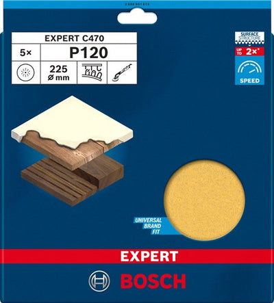 Bosch Zubehör Expert C470 Schleifpapier 225 mm, K 120, 5-teilig – 2608901673