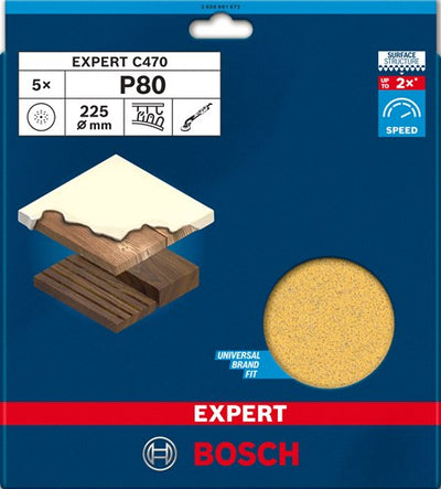 Bosch Zubehör Expert C470 Schleifpapier 225 mm, K 80, 5-teilig – 2608901672