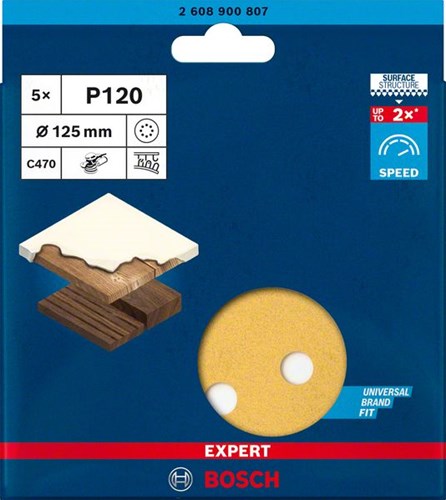 Bosch 5x Expert C470 Schleifpapier mit 8 Löchern für Exzenterschleifer...