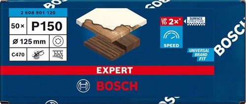 Bosch Zubehör Expert C470 Schleifpapier für Exzenterschleifer 125 mm, 8 Löcher, K150 50-teilig – 1 Stück – 2608901120
