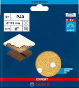 Bosch Zubehör Expert C470 Schleifpapier für Exzenterschleifer 125 mm, 8 Löcher, K40 5-teilig – 2608900803 - afbeelding 2