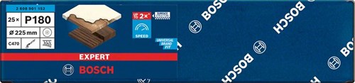 Bosch Zubehör Expert C470 Schleifpapier für Exzenterschleifer 225 mm, 19 Löcher, K180 25-teilig – 1 Stück – 2608901152
