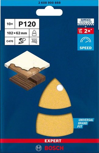 Bosch Zubehör Expert C470 Schleifpapier für Multischleifer 102 x 62 mm, 93 mm, K120 10-teilig – 5 Stück – 2608900888