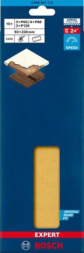 Bosch Zubehör Expert C470 Schleifpapier für Exzenterschleifer 93 x 230 mm, K3x60 4x80 3x120 10-teilig - 2608901112