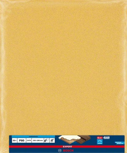 Bosch Accessories Expert C470 Schleifpapierblatt zum Handschleifen 230 x 280 mm, K80 – 50 Stück – 2608900959
