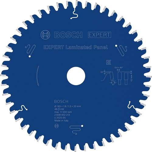 Bosch Zubehör Expert Schichtstoffplatten-Kreissägeblatt | 165 x 1,8 1,3 x 20 mm | t48 - 2608902214