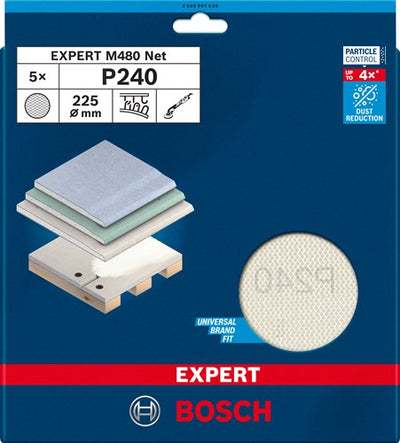 Bosch Zubehör Expert M480 Schleifnetz 225 mm, K 240, 5-teilig – 2608901639