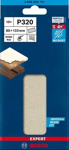 Bosch Zubehör Expert M480 Schleifnetz für Exzenterschleifer 80 x 133 mm, K320 – 1 Stück – 2608900741