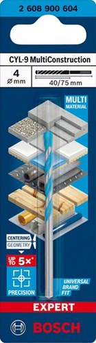 Bosch Zubehör Expert Multiconstruction cyl-9 Bohrer 4 x 45 x 75 mm, D 3,8 mm – 1 Stück – 2608900604