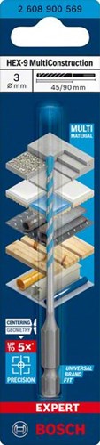 Bosch Accessories Expert Multiconstruction Hex-9 Bohrer 3 x 45 x 90 mm – 1 Stück – 2608900569