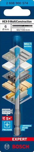 Bosch Accessories Expert Multiconstruction Hex-9 Bohrer 6 x 60 x 100 mm – 1 Stück – 2608900574