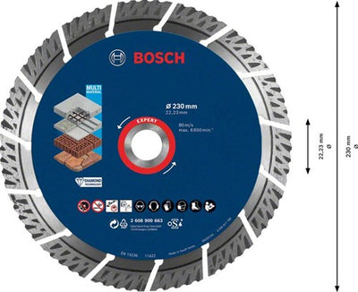Bosch Zubehör Expert Multimaterial-Diamant-Trennscheibe 230 x 22,23 x 2,4 x 15 mm – 1 Stück – 2608900663