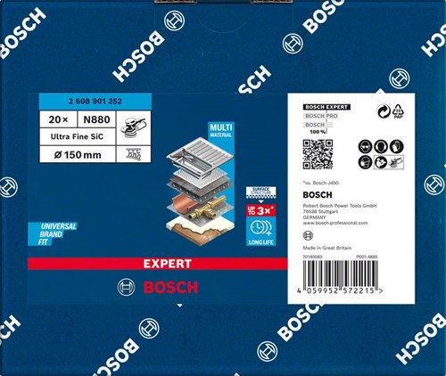Bosch Zubehör Expert N880 Vliesscheibe für Exzenterschleifer 150 mm, ultrafein S – 20 Stück – 2608901252