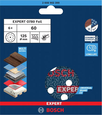Bosch Zubehör Expert Schleifscheibe O780 mit Folienträger, 125 mm, G60, 6x - 2608902399